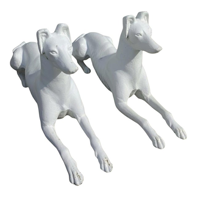 1980s Elegant Pair of Vintage Running Sighthound Statues For Sale