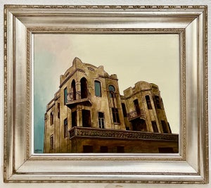 Dan Kedar, Israeli Modernist Oil Canvas Architecture Painting Dan Kedar, Bezalel Artist, c. 20th century