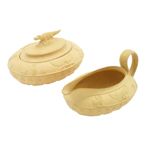 Caneware Creamer and Covered Sugar Bowl in the Egyptian Taste by Schiller & Gerbing, C. 1835