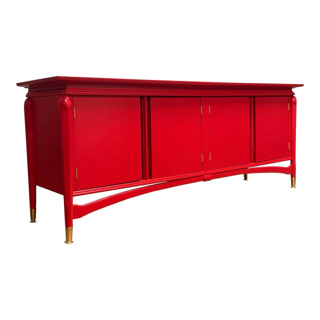 Vintage Sideboard Reimagined in a Rich Scarlett For Sale
