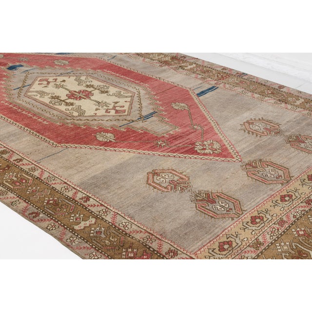 Vintage Turkish Anatolian Medallion Rug in Rose, Slate Blue, and Taupe For Sale - Image 6 of 9