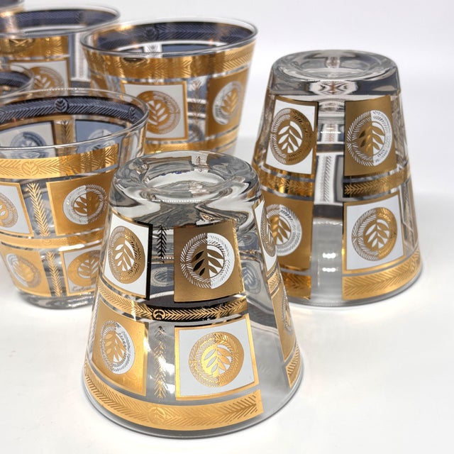 1960s Culver Quadrille 22k Gold Old Fashioned Glasses Set of 8 For Sale - Image 5 of 7