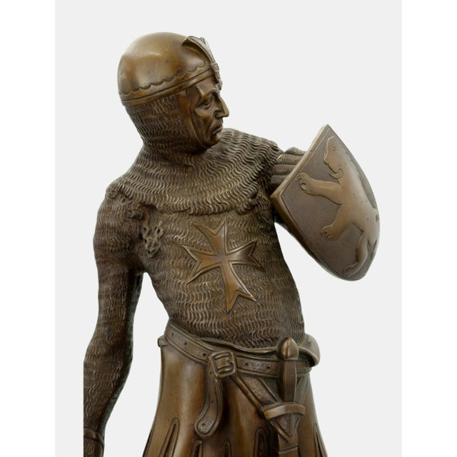 Josef Moest, Crusader with Shield and Mace, 1910, Bronze For Sale - Image 12 of 14