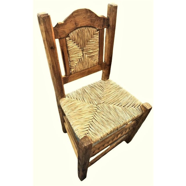 Early 21st Century Rustic Mexican Dining Chairs With Rush Seats Set