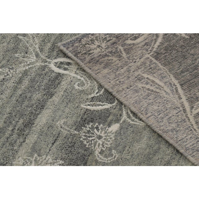 Gray Rug & Kilim’s Block Print Rug With Gray Floral Vases and Vine Border For Sale - Image 8 of 10