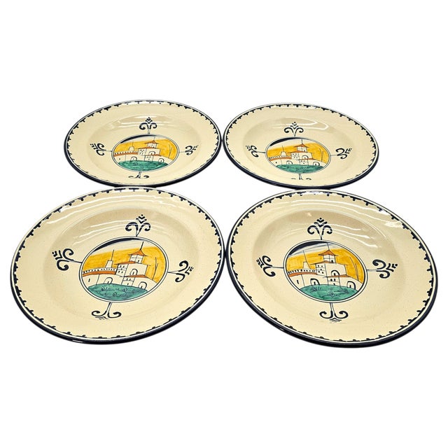 A set of four hand-painted pasta bowls in the “Casolare” pattern by Corso dei Fiori, produced in Italian maiolica...