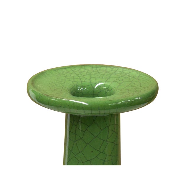 Orient Crackle Pattern Verdant Green Color Pottery Ceramic Vase For Sale In San Francisco - Image 6 of 7