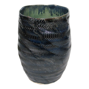Organic Modern Blue Textured Studio Pottery Vase