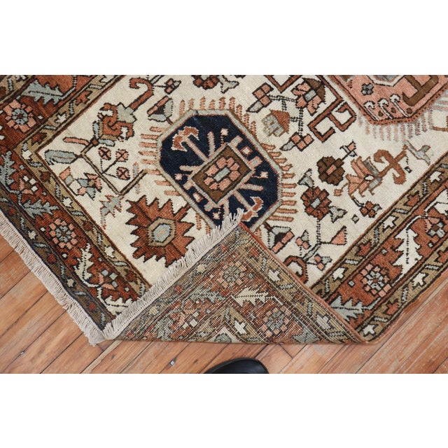Early 20th Century Zabihi Collection Ivory Brown Heriz Scatter Rug - 3'3" x 5'11" For Sale - Image 4 of 8