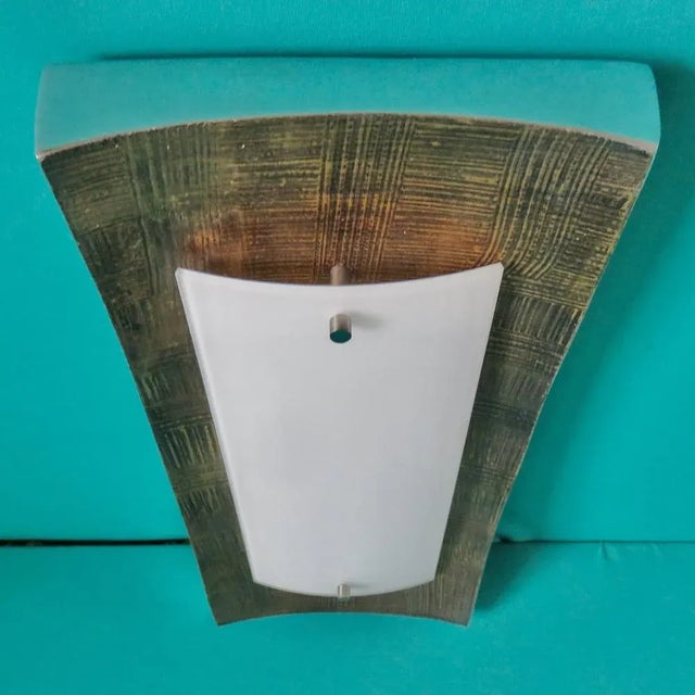 Sconces in Gilded Low Relief Alloy and Opaline Glass. Germany 1980 from Fischer Leuchten, Set of 2 For Sale - Image 6 of 11