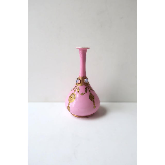 Pink Pink and Gold Bejeweled Art Glass Vase For Sale - Image 8 of 10