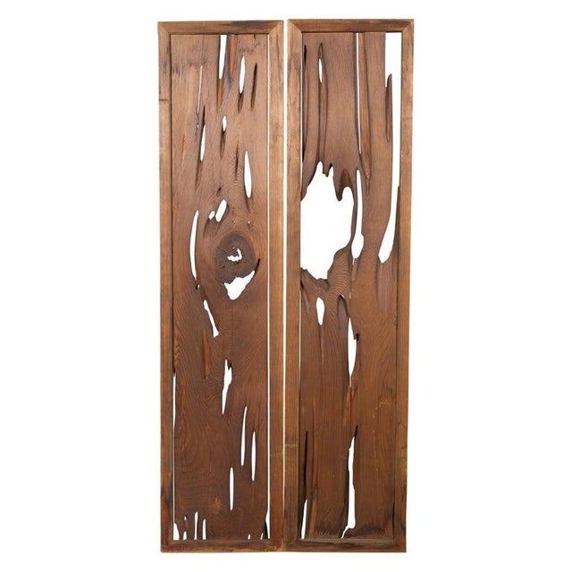 A pair of Japanese carved wooden ranma transom panels from the 19th century, with carved openwork design, natural patina...