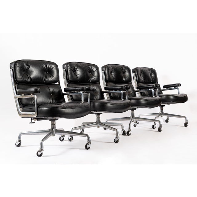 Eames for Herman Miller Time Life Black Leather Office Chairs, 1980s - Set of 4 For Sale - Image 12 of 18