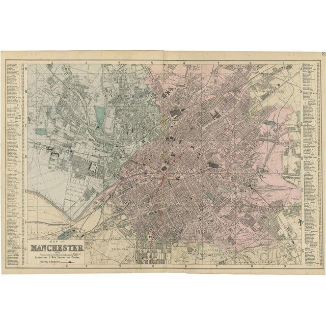 Large Victorian Map of Manchester by George W. Bacon, 1885 For Sale - Image 12 of 12
