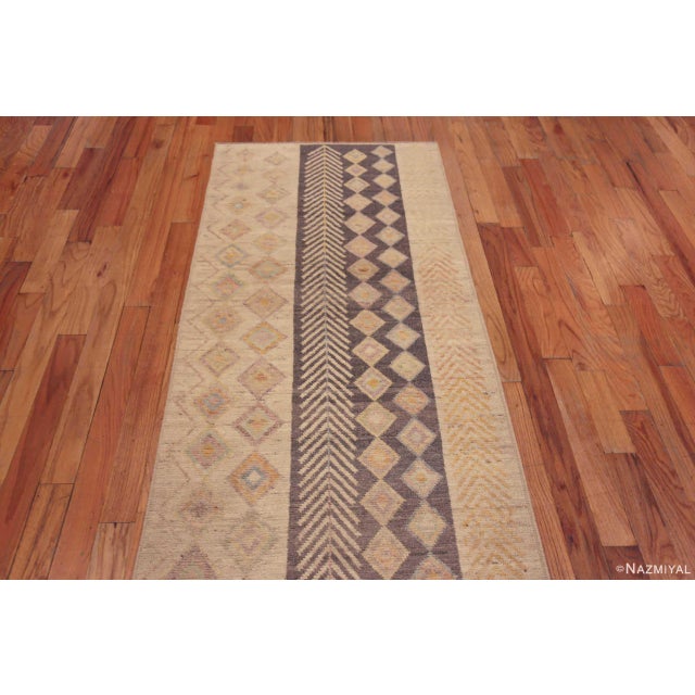 A Magnificently Artistic Tribal Geometric Design Modern Contemporary Hallway Runner Rug, Country Of Origin: Central Asia,...