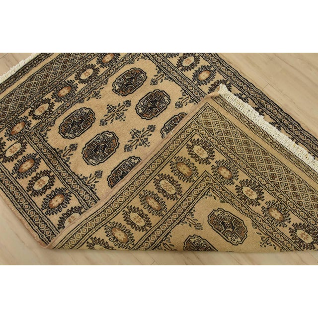 Bokhara Rug 3’1” X 4’7” Beige Wool Tribal Hand-Knotted Oriental Carpet For Sale - Image 10 of 11