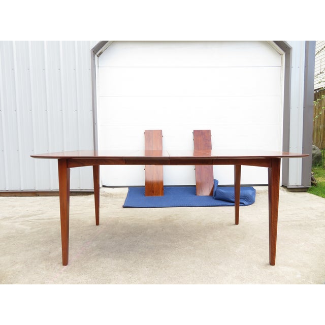Vintage Mid Century Walnut Extending Dining Table W/ Leaves by Ace Hi Furniture For Sale - Image 10 of 13