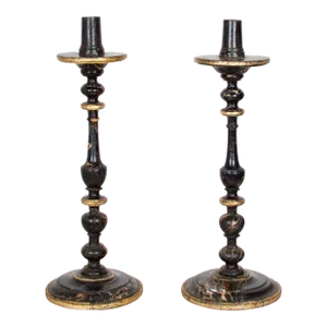 Mid 19th Century Italian Baroque Style Faux Marble Candle Torcheres - a Pair
