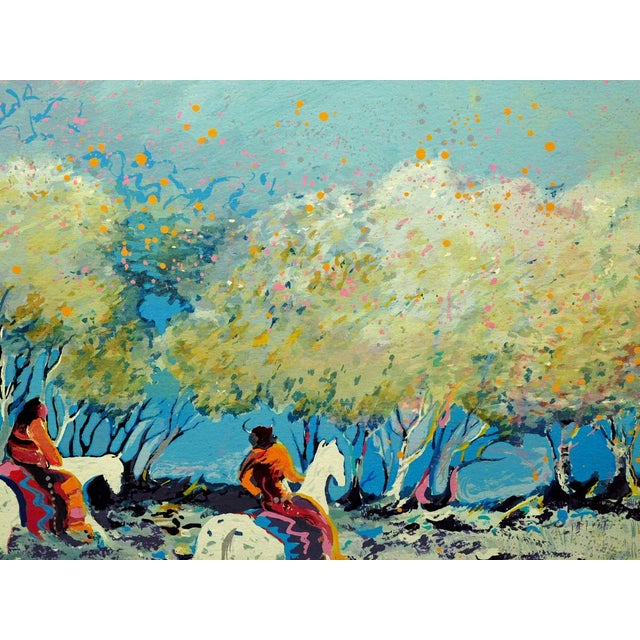 Green Earl Biss "Rainbow Warriors Wondering Through the Autumn" Unframed For Sale - Image 8 of 8