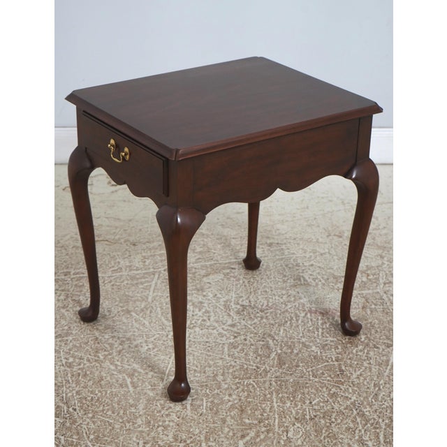 Queen Anne Pair of Henkel Harris Cherry Queen Anne 1 Drawer Lamp Tables For Sale - Image 3 of 18