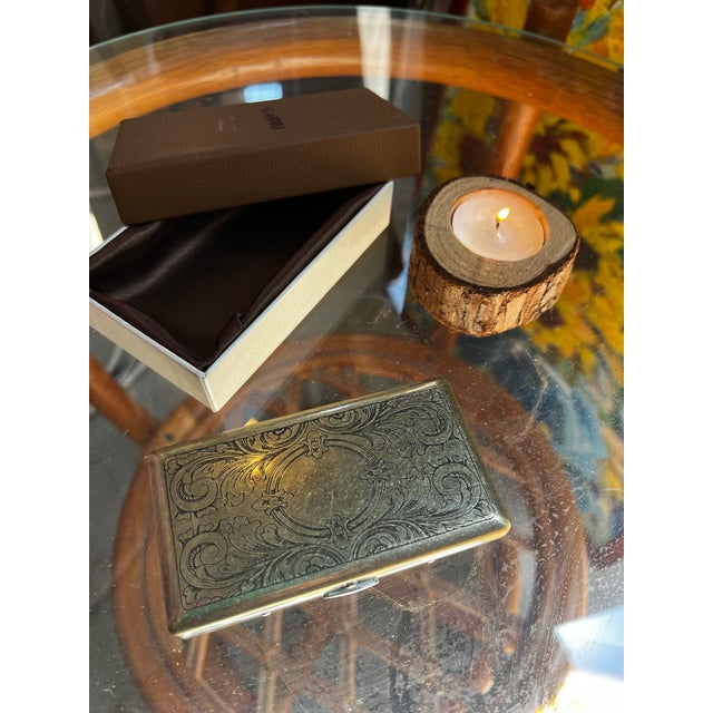 Vintage Pair of Brass Etched Cigarette Cases For Sale - Image 4 of 12