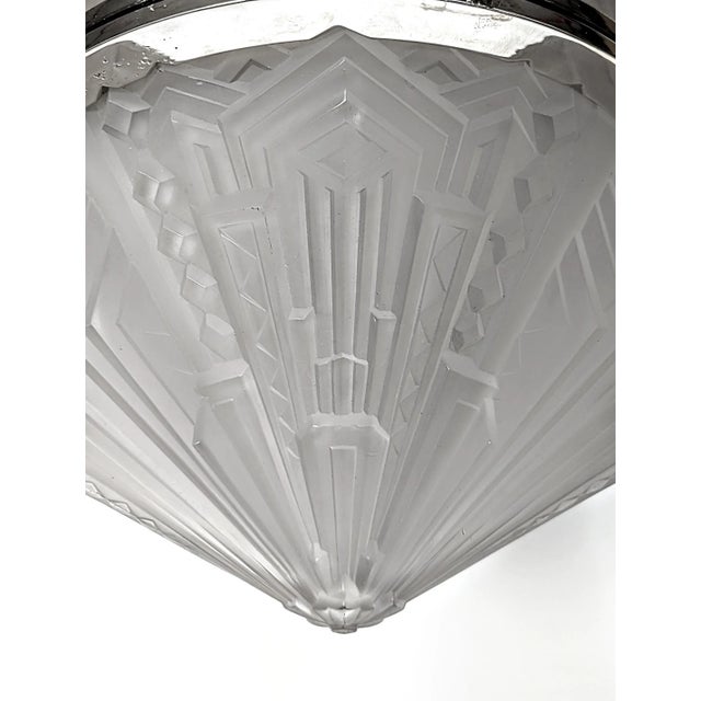 French Art Deco Geometric Flush Mount or Pendant Chandelier by Genet & Michon For Sale - Image 4 of 6