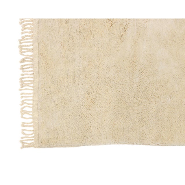Minimalist Ivory Hand-Knotted Moroccan Wool Rug | 6'6" X 10'1" | One of a Kind For Sale - Image 6 of 7
