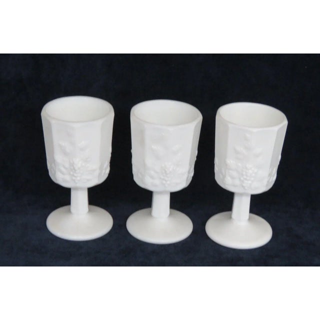 Westmoreland White Milk Glass Paneled Grape Set of Three Goblets Cups For Sale - Image 9 of 9