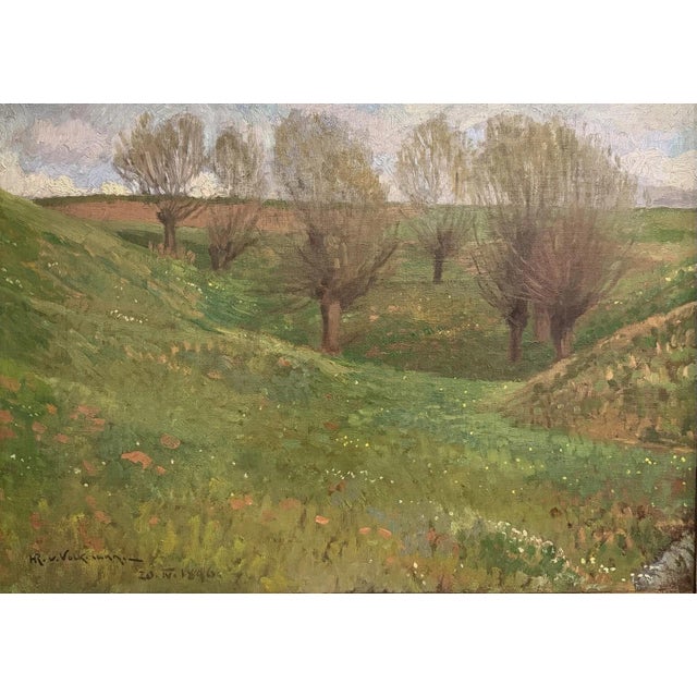 Hans Richard Volkmann, Weidenplan, 1896, Oil Painting on Canvas For Sale - Image 13 of 13