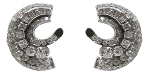 Single Pair of French Art Deco Diamond Half Moon Earrings Set in Platinum