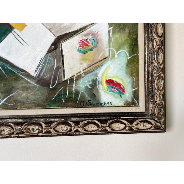 1980's M. Summers " Paper in Space " Oil on Canvas Painting, Framed For Sale - Image 10 of 12