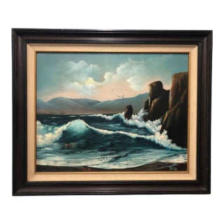 Vintage Oil Painting Seascape by Barbara Bennett For Sale