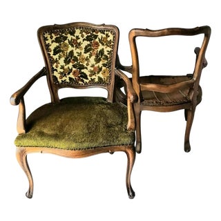 19th C. French Louis XV Elmwood Cabriolet Miniature Armchairs - A Pair For Sale