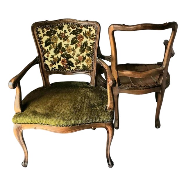 19th C. French Louis XV Elmwood Cabriolet Miniature Armchairs - A Pair For Sale
