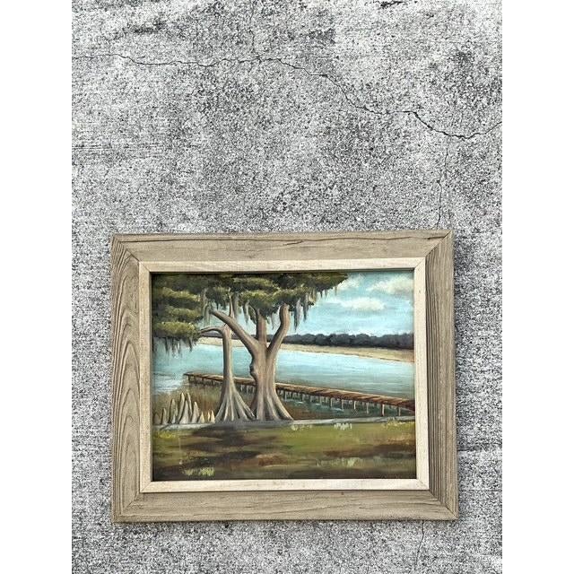 Vintage Original Lakeside Oil on Canvas For Sale - Image 4 of 12