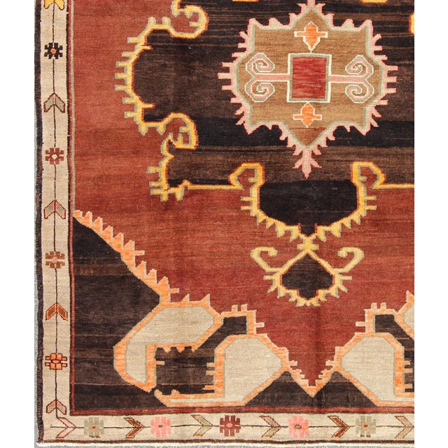 Bold Design Vintage Turkish Rug in Sienna, Brown, Black, Cream and Yellow For Sale In Atlanta - Image 6 of 9