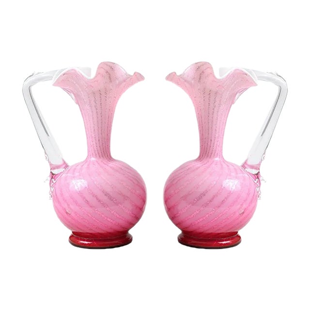Antique Victorian Glass Pitchers from Stevens and Williams, Set of 2 For Sale