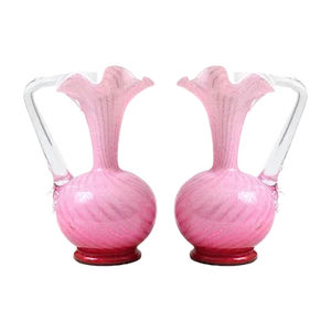 Antique Victorian Glass Pitchers from Stevens and Williams, Set of 2