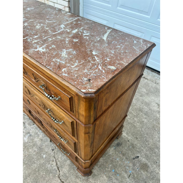French 19th Century Louis Philippe Walnut Marble Top Commode For Sale - Image 11 of 12