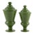 Pair of Vintage Olive Green Glazed Ceramic Covered Urns - Graduated Sizes For Sale