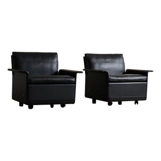 Model 620 Lounge Chairs in Black Leather by Dieter Rams for Vitsoe, 1980s, Set of 2 For Sale