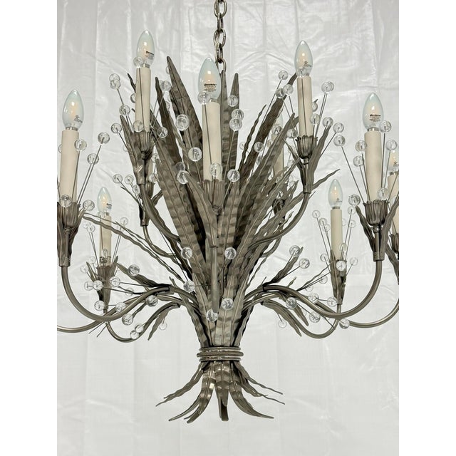 Remains Lighting "Plume" Antique Nickel & Glass 12-Arm Chandelier, Labeled For Sale - Image 10 of 18