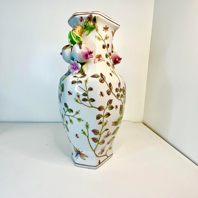 Vintage Chinoiserie Insects, Roses and Pomegranates Vase After Chelsea House For Sale - Image 10 of 12