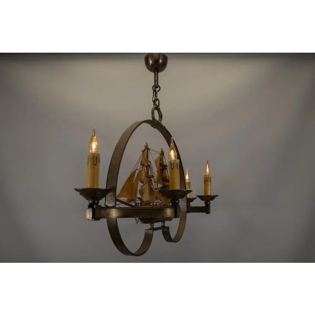 Mid-Century Wrought Iron Six-Light Chandelier with Ship, France, 1970s For Sale - Image 18 of 18
