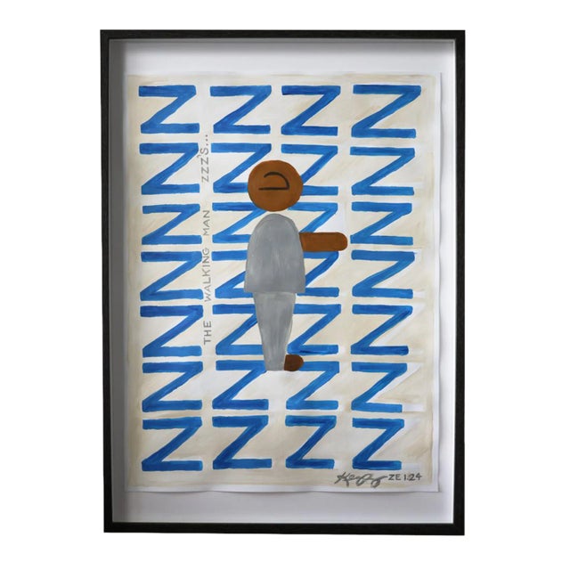 The Walking Man ZZZ's' Acrylic Painting on Paper, Framed For Sale