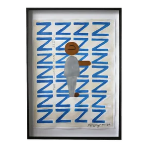 The Walking Man ZZZ's' Acrylic Painting on Paper, Framed