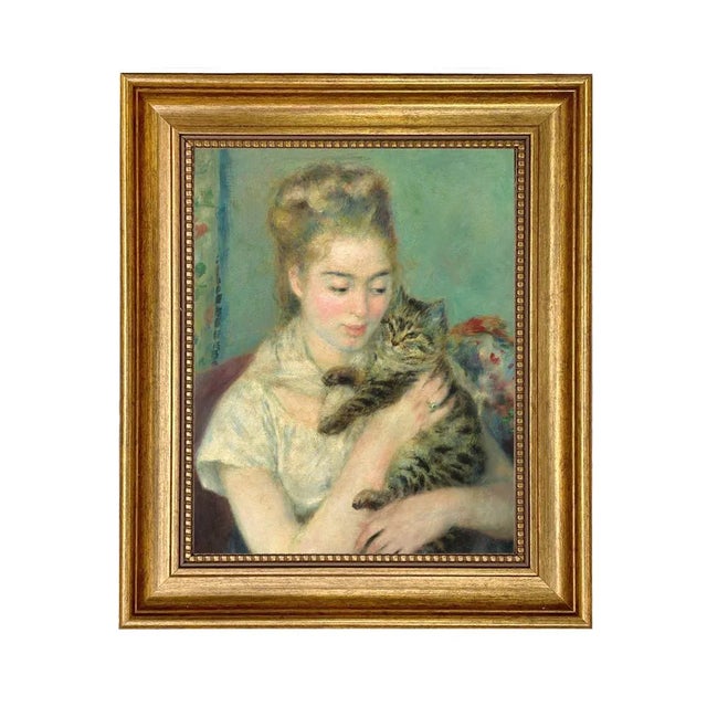 Woman With Cat Renoir Print on Canvas, 11-1/2" X 13-1/2" For Sale - Image 4 of 4