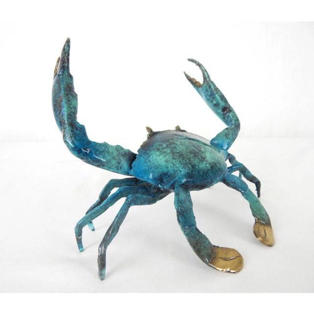 Late 20th Century Enameled Brass Blue Crab Figure For Sale - Image 4 of 12