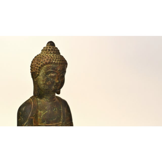 Smiling Young Buddha Statue Bronze Antique For Sale - Image 12 of 13