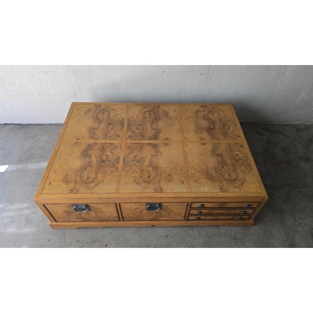 Chinoiserie Large Scale Vintage Burl Double Sided Coffee Table For Sale - Image 3 of 7